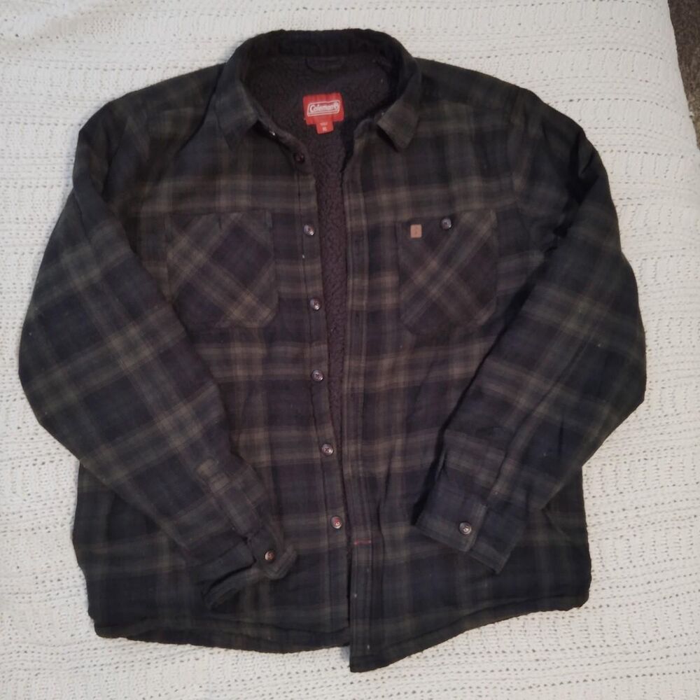 Coleman Sherpa-Lined Flannel Shirt Jacket - Heavyweight Plaid Shacket - Size XL
